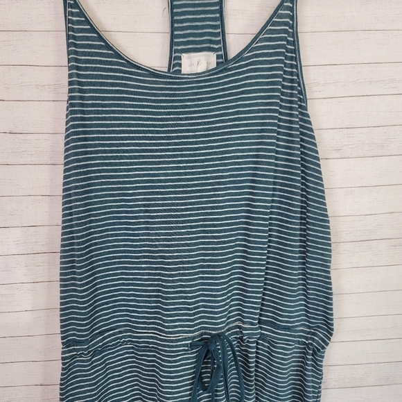 LOU & GREY TEAL STRIPED LINEN BLEND RACER BACK DRESS, SZ LARGE - Picture 6 of 13